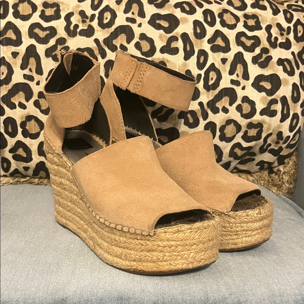 Dolce Vita Tan Suede Espadrille Wedge Sandals with Ankle Strap